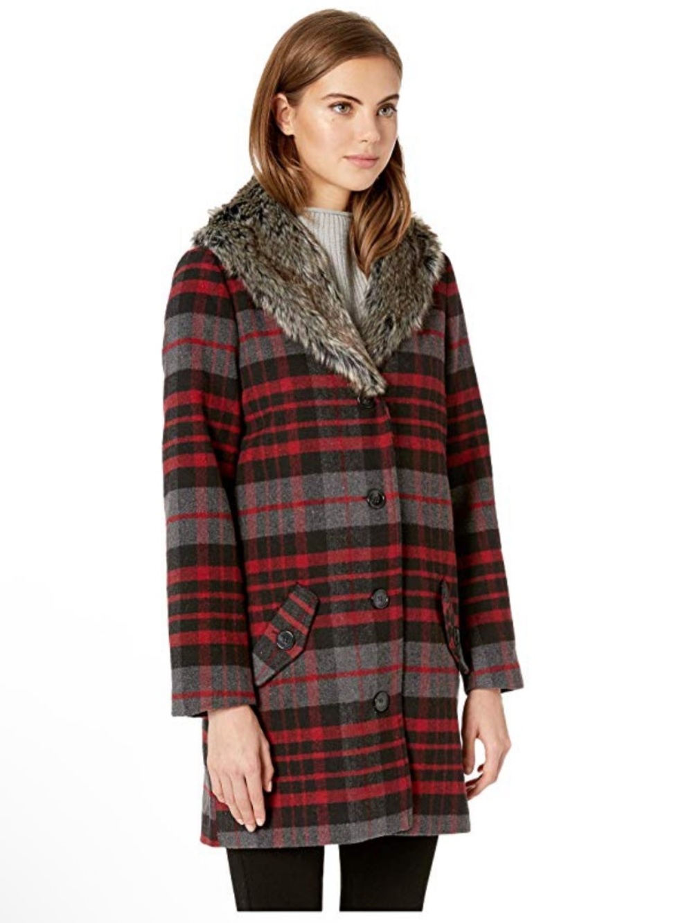 Romance Brush Plaid Wool Coat Fur Collar Jack by BB Dakota